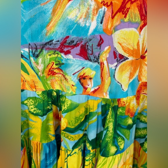 Vintage Jams World Hattie Dress Vibrant Bold Tropical Floral Mixed Print- Medium - Picture 6 of 9